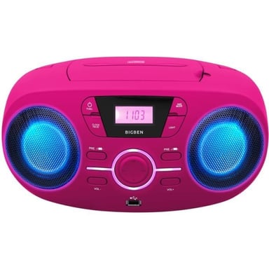 BIGBEN CD61RSUSB Lettore Cd portatile radio Usb rosa + altoparlanti luminosi