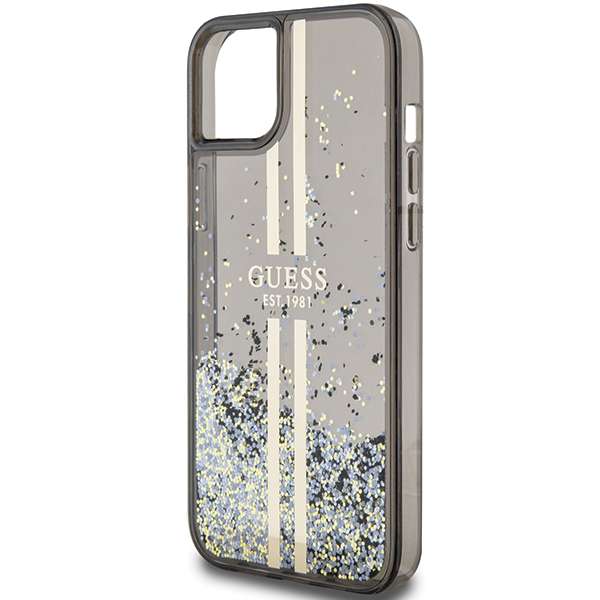 Guess Étui pour iPhone 15 Plus 6.7 noir étui rigide Liquid Glitter Gold Stripes - vue 4
