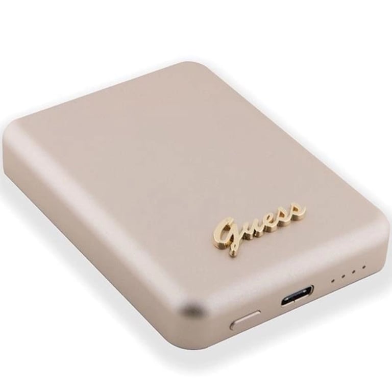 Guess 15W Fast 5000mAh 1x USB-C Power Bank with MagSafe Metal Ssript Logo Gold - Neuf