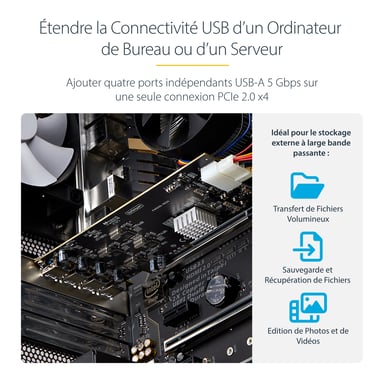 StarTech.com Tarjeta PCI Express de 4 Puertos USB-A - Tarjeta PCIe USB 3.2 de 5Gbps - 4 Controladores USB Independientes - Hub Interno USB-A - Windows/macOS/Linux
