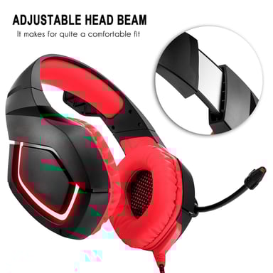 Casque Gaming Stéréo Gamer USB Jack 3.5Mm Haut-Parleur 50Mm LED Microphone Rouge YONIS