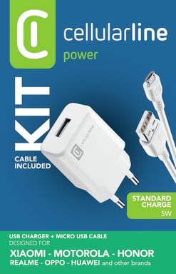 Cellularline USB Charger Kit 1A - Micro USB - Huawei, Xiaomi, Wiko, Asus and other smartphone Cargador de red 1A con cable Micro USB