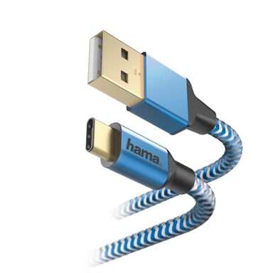 Câble de charge/données Reflective, USB Type-C - USB-A, 1,5 m, bleu
