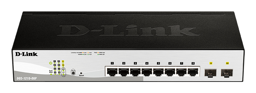 D-Link DGS-1210-08P Géré L2 Gigabit Ethernet (10/100/1000) Connexion Ethernet, supportant l'alimentation via ce port (PoE) Noir - Neuf