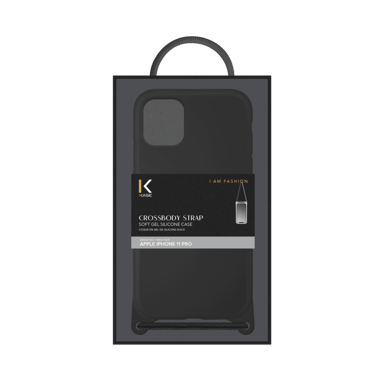 Coque en gel de silicone doux en bandouliére pour Apple iPhone 11 Pro, Noir satin