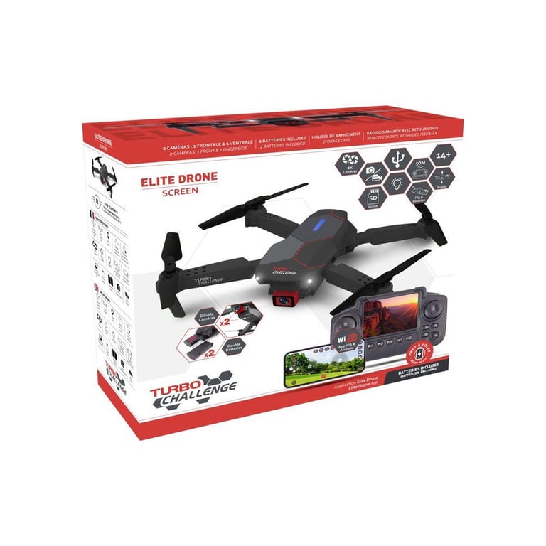 Drone RC TURBO CHALLENGE Elite Drone Screen 400329 avec double caméra écran intégré micro SD 2 batteries USB Neuf - vue 3