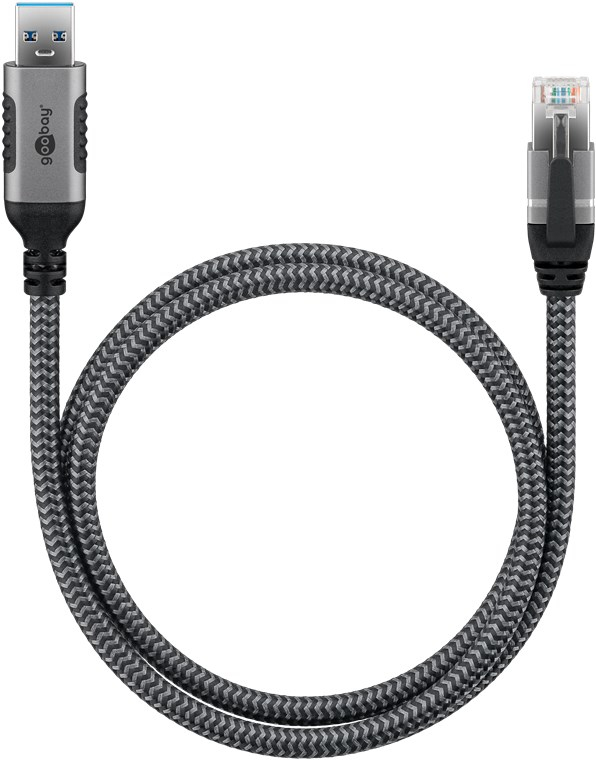 Goobay Cable Ethernet Usb-a 3.2 Gen 1 Male Vers Rj-45 Male, Lan Noir/argent, 5 Metres 70692 - vue 3