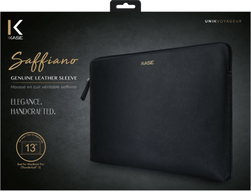 Funda de piel auténtica Saffiano para MacBook Pro Retina Thunderbolt 3 USB-C y Macbook Air 2018 de 13 pulgadas, negro medianoche