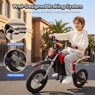 A12 Vélo tout-terrain électrique pour enfants Moteur 350 W, batterie 36 V 4,5 Ah, pneus pneumatiques 12'' Moto électrique cadeaux pour enfants