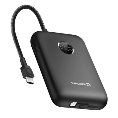 Swissten Batería Externa 20000mAh Cables USB-C y Lightning Pantalla LED Negro
