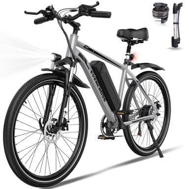Bicicleta eléctrica - EVERCROSS EK15 - Neumático 26 pulgadas - Transmisión 7 velocidades - Batería extraíble - Gris