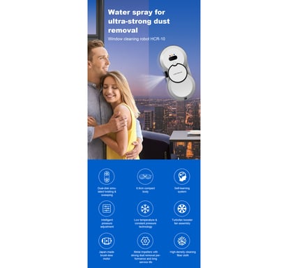 LIECTROUX HCR-10 robot limpiacristales, 80 W de aspiración con 5600 Pa, batería de 500 mAh, múltiples modos de limpieza, mando a distancia.