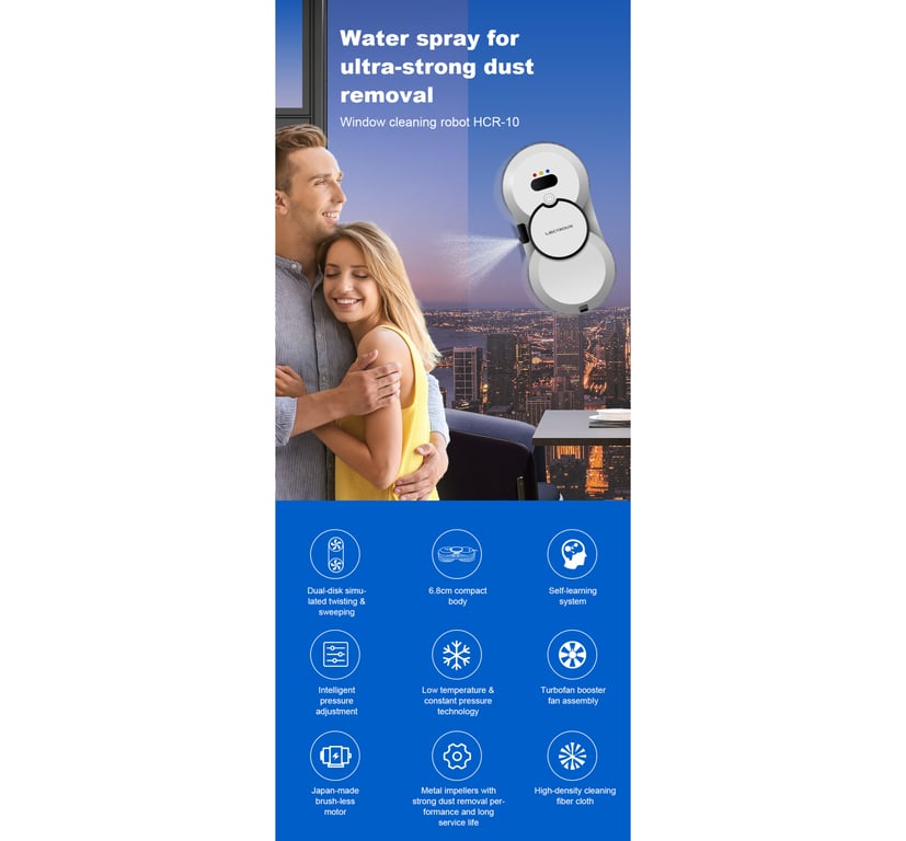 Robot de nettoyage de vitres LIECTROUX HCR 10 aspiration de avec 5600 Pa batterie de 500 mAh modes de nettoyage multiples télécommande. Neuf - vue 2