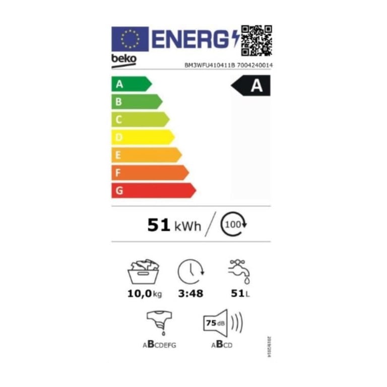 Lave-Linge Frontal Beko BM3WFU410411B – 10 Kg, 1400 Tr/min, Moteur Induction - vue 6