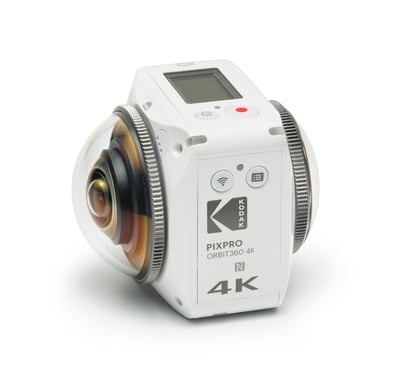 KODAK Pixpro 4KVR360 Action Cam Blanca - Pack Aventura - Cámara digital 360° - Doble objetivo - Vídeo 4K - Accesorios incluidos