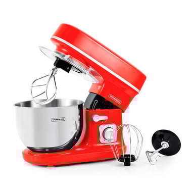 Kitchencook - Robot Pétrin 5l - 1300w - 6 Intensités - Bol Amovible Acier Inoxydable - Crochet à Pâte - Fouet à Fils - Rouge