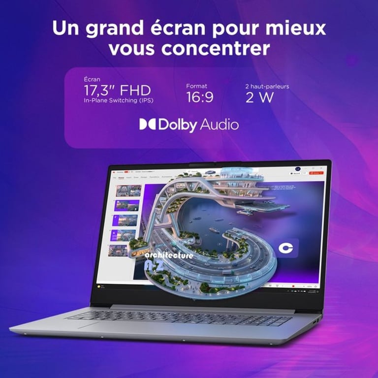 PC portable LENOVO IdeaPad Slim 3 17IWC11 Sans Windows 17 3 FHD Core 3 304 RAM SSD AZERTY - vue 4