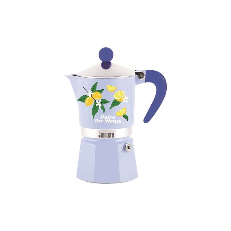 Machine à espresso Bialetti Rainbow Celeste 3 tasses Moka plaque compatibilités gaz électrique vitroceramique motif citron Neuf - vue 2