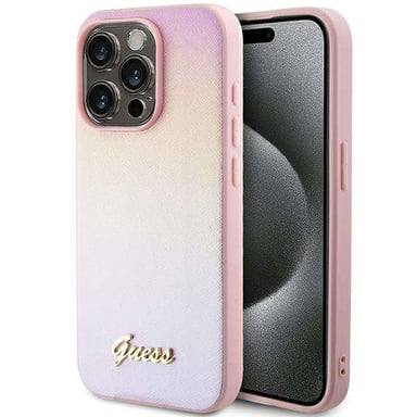 Custodia Guess per iPhone 15 Pro Max 6,7'' rosa Custodia rigida Saffiano Iridescent Script
