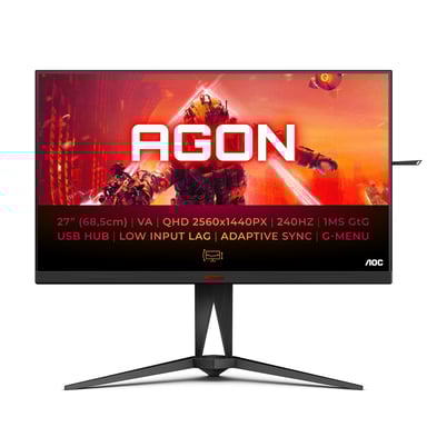 AOC AGON 5 AG275QZN/EU écran plat de PC 68,6 cm (27'') 2560 x 1440 pixels Quad HD Noir, Rouge