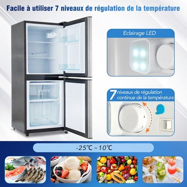 Roline Mini Réfrigérateur Congélateur 106L Petit Frigo 2 Portes Argenté Silencieux Bureau