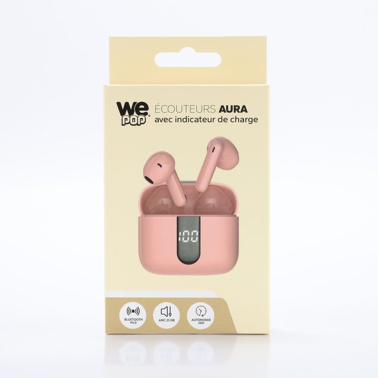 Ecouteurs sans fil avec indicateur de charge AURA Bluetooth batterie intégrée 40mAh Boitier de recharge 400mAh ANC Neuf - vue 2