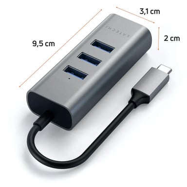 Satechi Hub USB con 3 USB 3.0 y Ethernet 1000Mbps Gris