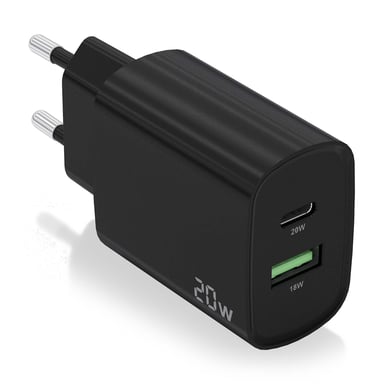 Chargeur Aisens 20W - 1xUSB-C PD3.0 - 1xUSB-A QC3.0 - Couleur Noir