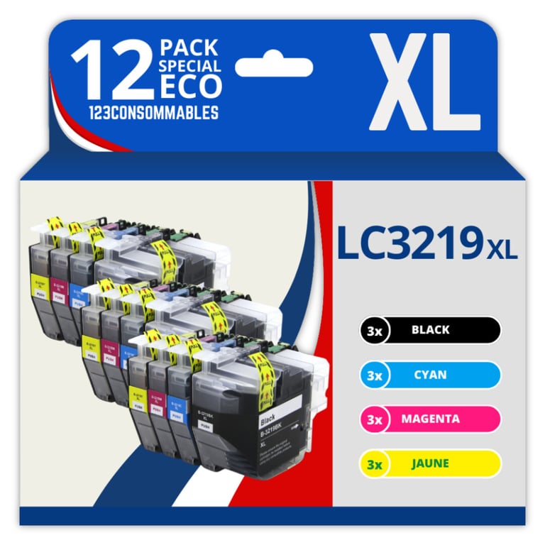 123CONSOMMABLES LC3219XL Cartouches encre compatible avec Brother LC3219XL LC3219 LC3217 pour Brother MFC J5330DW J5730DW J6930DW J5930DW J6530DW J6935DW 1 / 1 Cyan / 1 / 1 Jaune Neuf