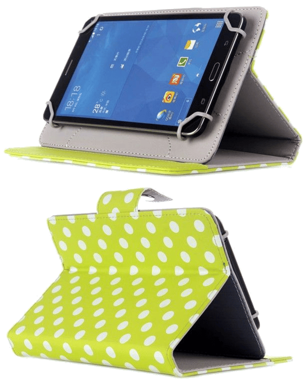 Housse Universelle Tablette Tactile 7 Pouces Verte À Pois Blancs Rabat Pression Faux Cuir YONIS