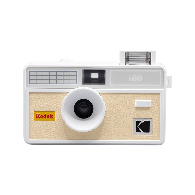 Kodak I60 - Appareil Photo Argentique Réutilisable 35 Mm, Objectif 31 Mm F/10, Flash Pop-Up Manuel, Compatible Iso 200/400/800, Design Rétro Léger, Viseur Optique - Beige Clair - Excellent État