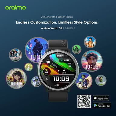 oraimo Watch 5R – Reloj inteligente AMOLED 1,43'', seguimiento de salud, 100+ deportes, batería de larga duración, IP68