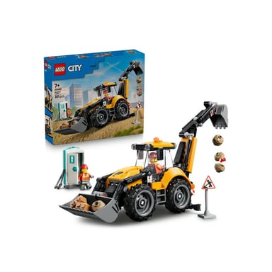 Véhicule de construction LEGO City 60480 Rétrocaveuse jaune avec 2 minifigures Seau avant et bras arrière - Neuf