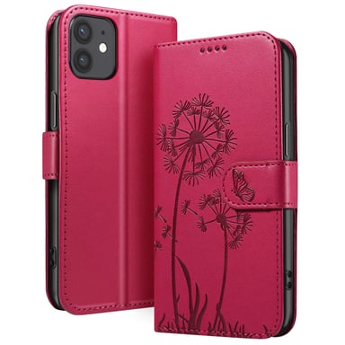 Zanaé Funda tipo cartera para iPhone 12 / 12 Pro Diseño premium Flores Mariposa Rojo