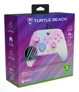 Turtle Beach Rematch Advanced Cotton Candy Manette de jeu filaire - Licence Xbox Series XS, Xbox One et PC avec Phosphorescent, Boutons Programmables, Gâchettes, commandes audio et câble de 2.5 m