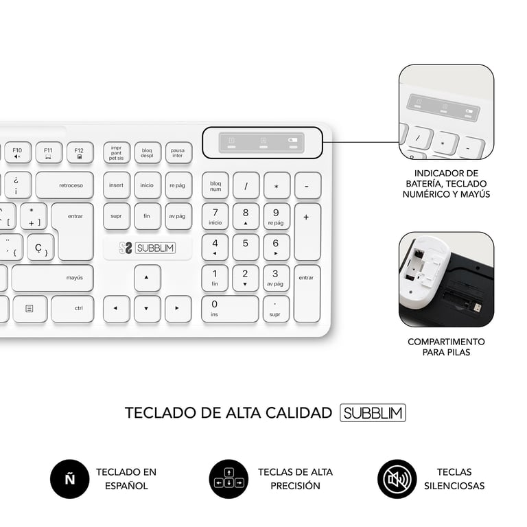 Clavier Universel SUBBLIM SUBKBC-CSSK02 – Combo avec Souris, QWERTY, Sans Fil - vue 2