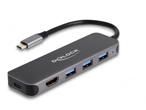 Hub DeLOCK con 3 porte USB e una presa HDMI 4K con connessione USB Type-C e PD, 85 Watt