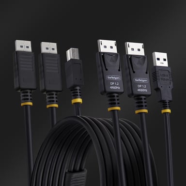 StarTech.com Câble KVM Double DisplayPort de 1,8m et USB 5Gbps, 4K 60Hz, Câble Combo DP 1.2 et USB pour Commutateurs/Switchs KVM à Deux Moniteurs