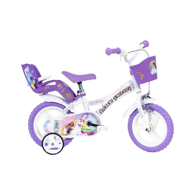 Vélo enfant DINO BIKES Unicorn Academy 12 pouces EVA Blanc - Panier avant