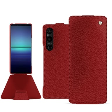 Funda de piel Sony Xperia 1 V - Solapa vertical - Rojo - Piel granulada