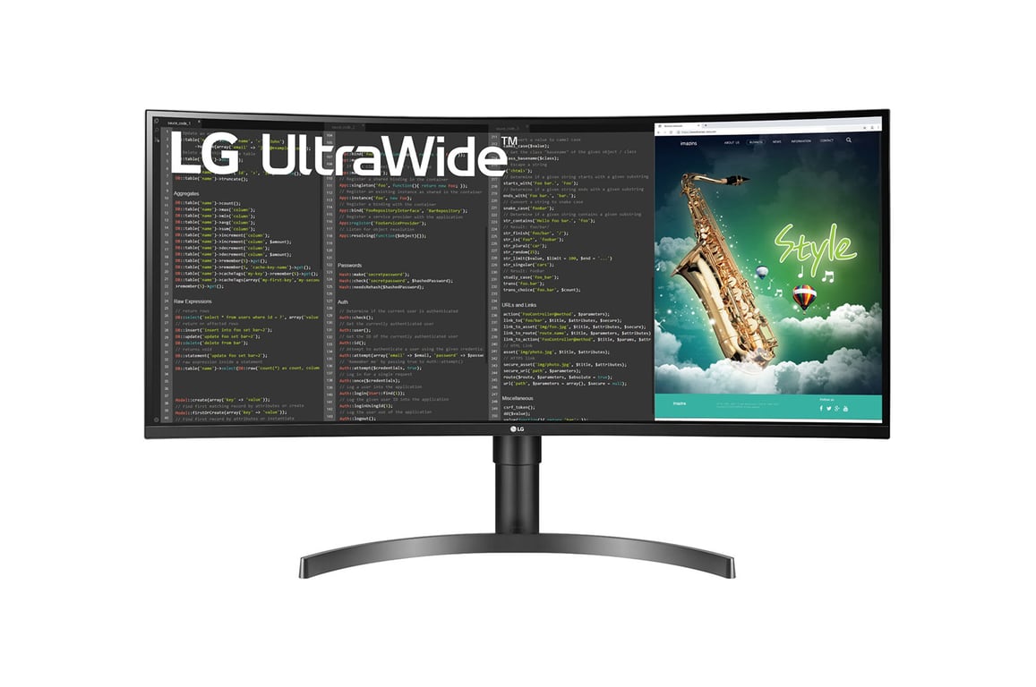LG UltraWide 35WN75C B Moniteur 35" format 21:9 ultra large dalle VA résolution UWQHD 3440x1440 5ms GtG 100Hz HDR 10 sRGB 99% AMD FreeSync inclinable réglable hauteur USB C haut parleurs