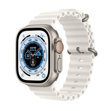 Watch Ultra GPS + Cellular, Boîtier en Titane de 49 mm avec Boucle Océan - Blanc