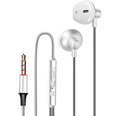 Écouteurs Nylon Tressé Intra-auriculaires Jack 3.5mm Kit mains libres Blanc