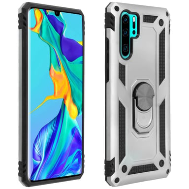 Coque pour Huawei P30 Pro Bi matière Rigide Souple Bague Support Vidéo Argent