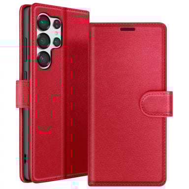 Étui Portefeuille pour Galaxy S25 Ultra avec Support et Languette Magnétique Rouge