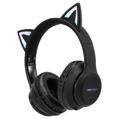 imoshion Casque sans fil pour enfants LED Light Cat Ear - Limiteur de décibels - Avec câble AUX - Noir