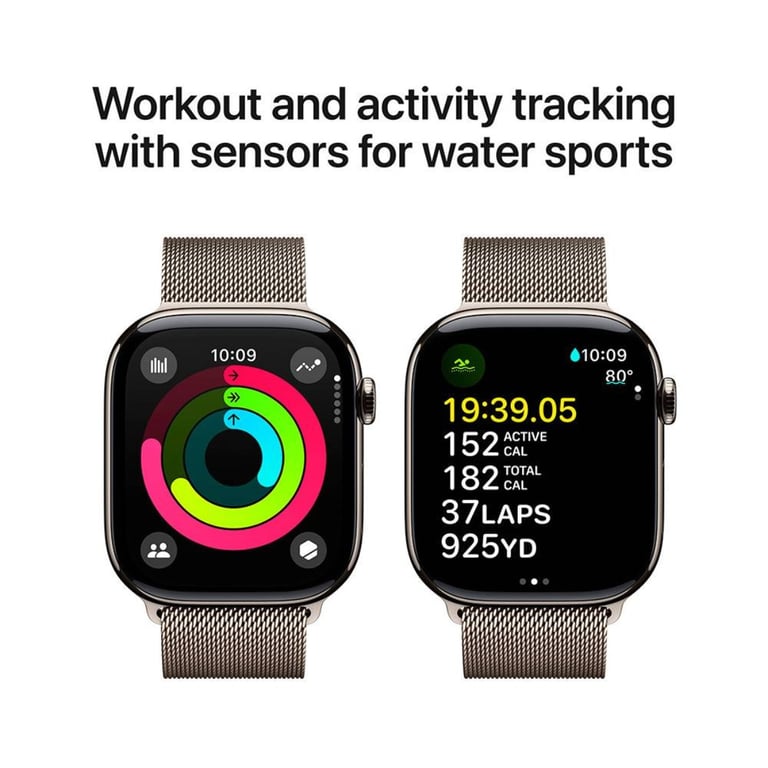 Apple Watch Series 10 (2024) GPS + Cellular, Boitier Titane Naturel de 46mm avec bracelet Milanais S/M, Titane Naturel Beige - vue 4