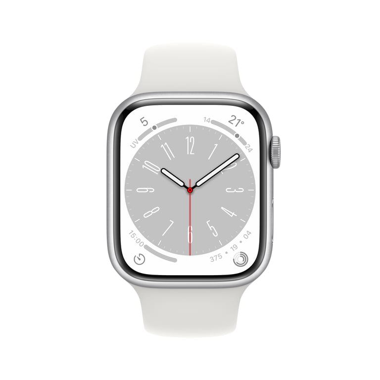 Watch Series 8 OLED 45 mm - Boîtier en Aluminium Argent - GPS + Cellular  - Bracelet Sport - Blanc