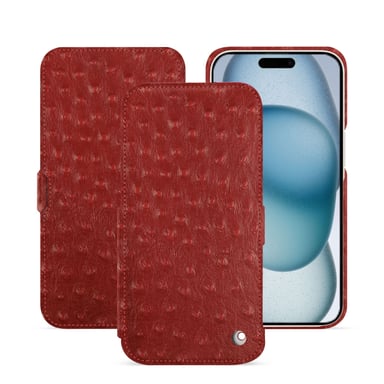 Housse cuir Apple iPhone 15 -  - Rouge - Cuir Abaca