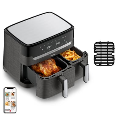 Moulinex Dual Easy Fry EZ905B20 friteuse Double 8,3 L Autonome 2450 W Friteuse d'air chaud Charbon, Gris
